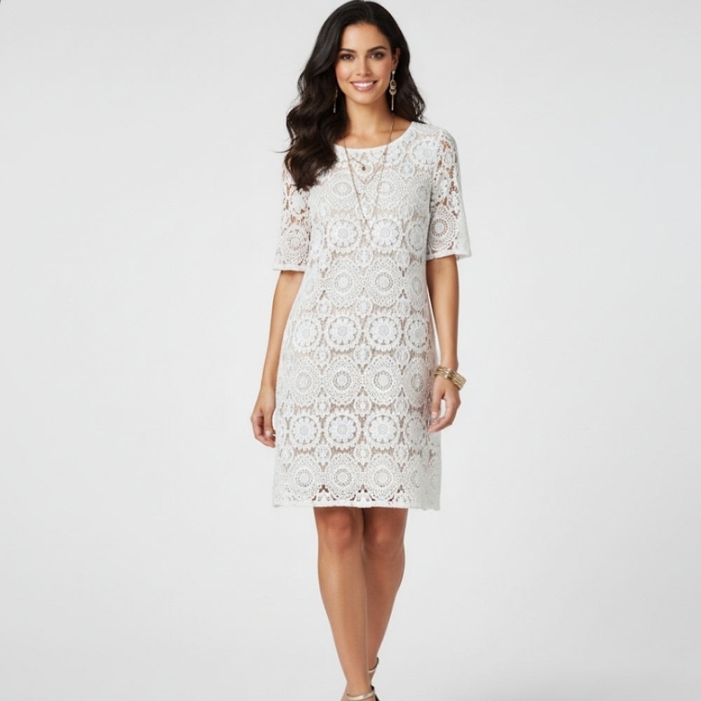 New White Overlay Dress Large